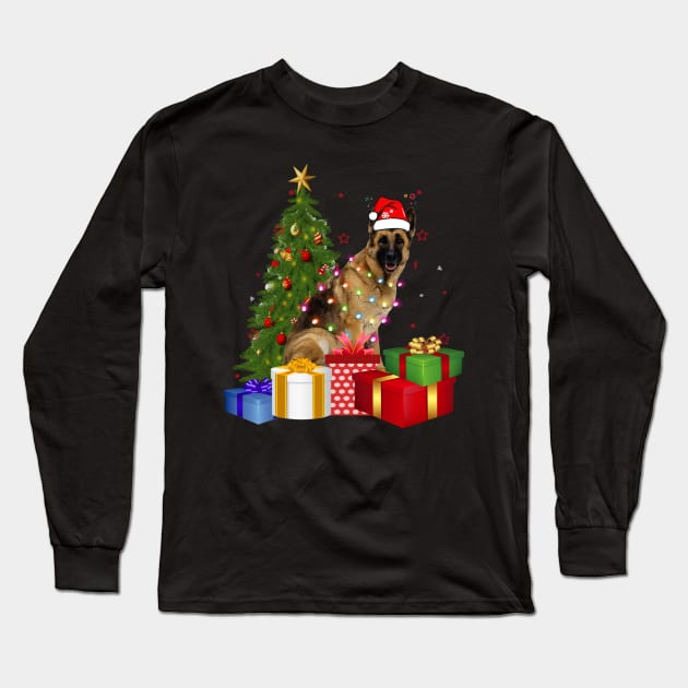 German Shepherd Christmas Dog Shirt With Santa Hat Christmas Funny Gift Long Sleeve T-Shirt by CoolTees